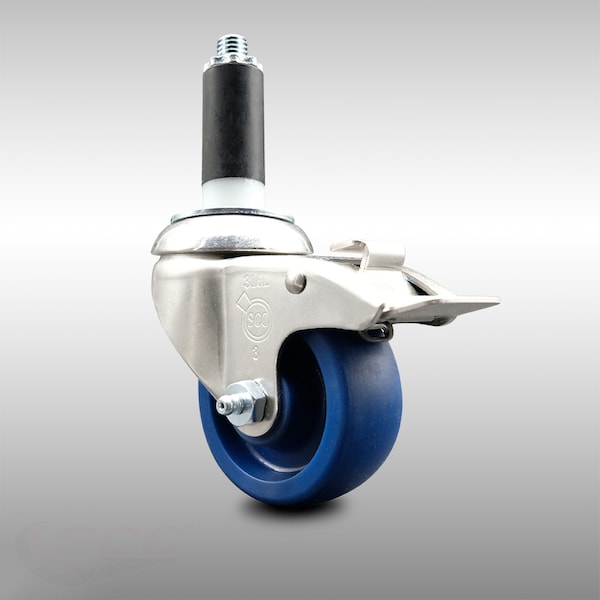 3 Inch 316SS Solid Poly Swivel 1 Inch Expanding Stem Caster Lock Brake SCC